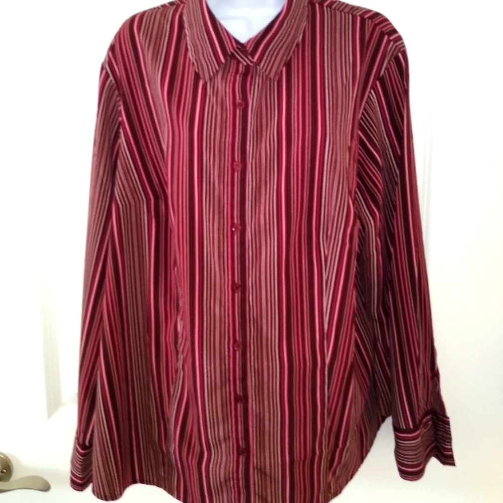 L New East 5th Burgundy Striped Blouse Top Shirt Lady's 2X PLUS